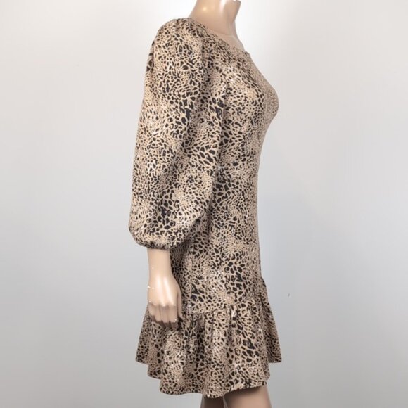 Maeve Anthropologie Leopard Print Dress Open Tie Back Puff Sleeve Ruffle Flounce - Picture 11 of 15